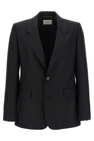 Чорний блейзер у тонку смужку SAINT LAURENT 857994Y1M111066
