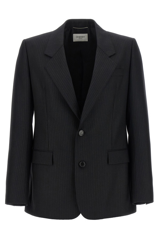 Блейзер в тонкую полоску, черный SAINT LAURENT 857994Y1M111066
