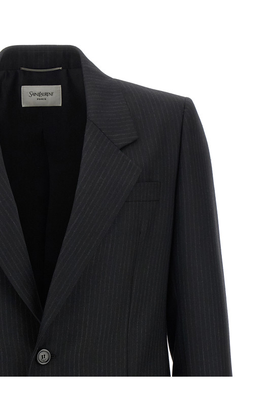 Блейзер в тонкую полоску, черный SAINT LAURENT 857994Y1M111066