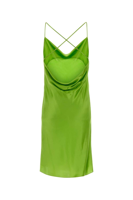 Зеленое атласное мини-платье SAINT LAURENT (861314Y7G27)