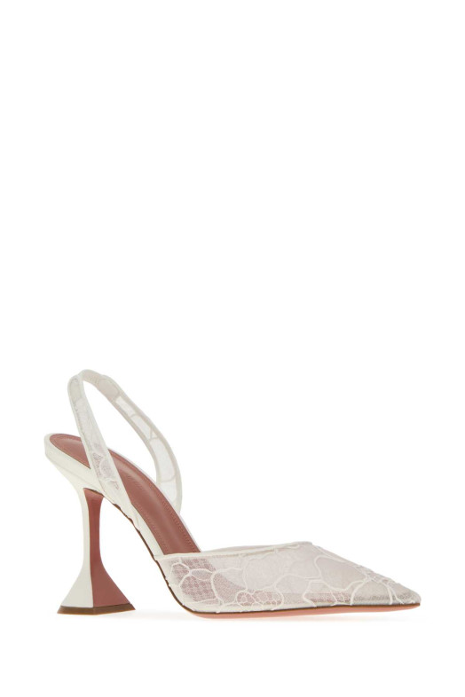 Белые кружевные туфли-лодочки Holli Sling, бежевые, AMINA MUADDI (HOLLILACESLING95)