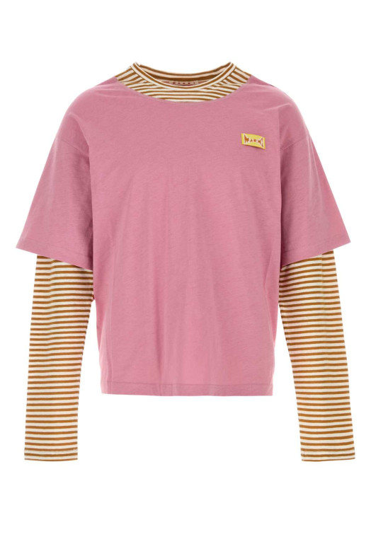 Dark pink linen bend t-shirt MARNI (HUMU0365QXUTL015)