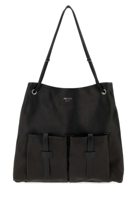 Большая черная кожаная сумка для покупок Prada Route, черная, PRADA (1BC2892G6F)