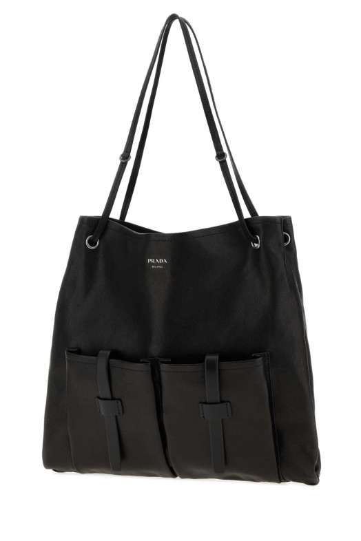 Большая черная кожаная сумка для покупок Prada Route, черная, PRADA (1BC2892G6F)