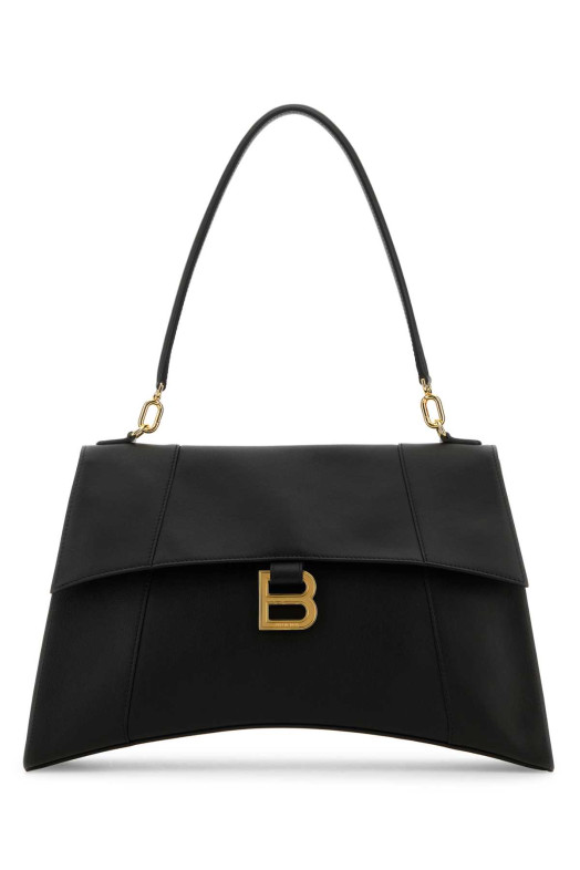 Чорна шкіряна сумка через плече «Hourglass» від BALENCIAGA (8107332ABF9)