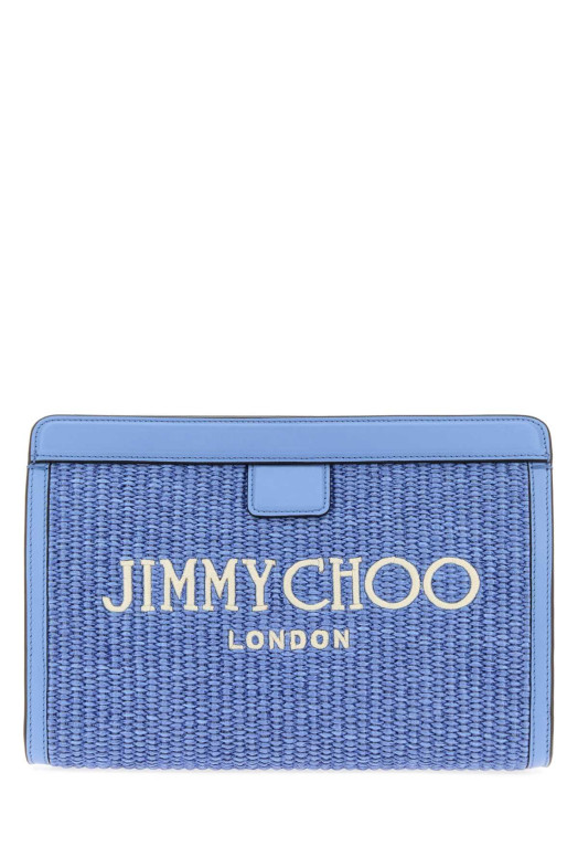 Светло-голубой клатч из рафии Avenue London от JIMMY CHOO (AVENUEPOUCHJYC)