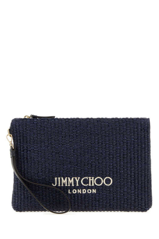 Клатч из рафии цвета «полуночный синий» JIMMY CHOO (ZIPPEDFLATPOUCHJYN)