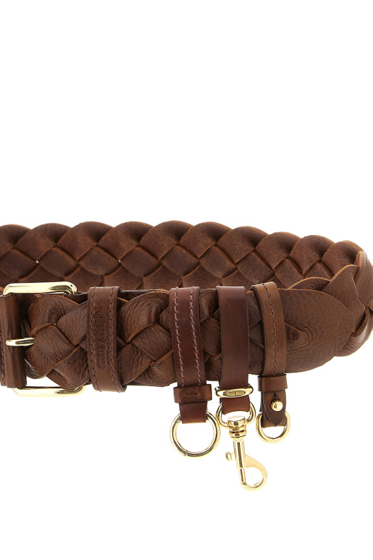 Кожаный плетеный ремень, коричневый MIU MIU 5CC7222G7VF0005