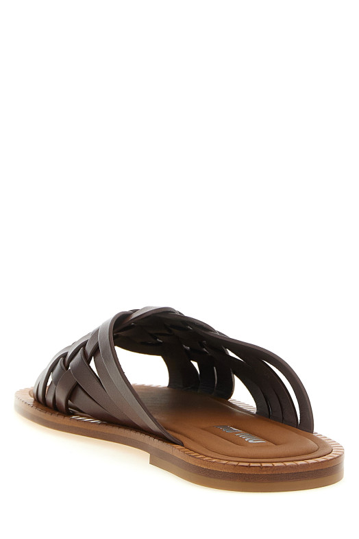 Сандалии из вощеной кожи, коричневые MIU MIU 5XX678FA0153ZN8F0201