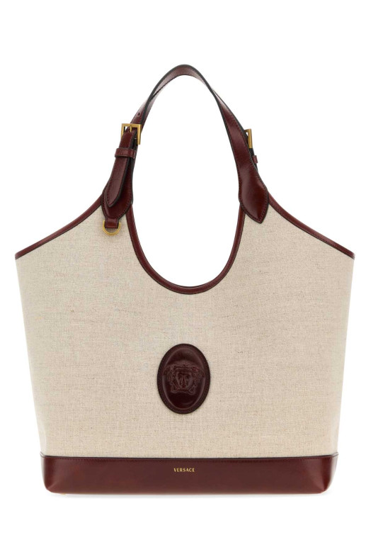 Большая холщовая сумка для покупок Rivière цвета капучино от VERSACE (10243231A17864)