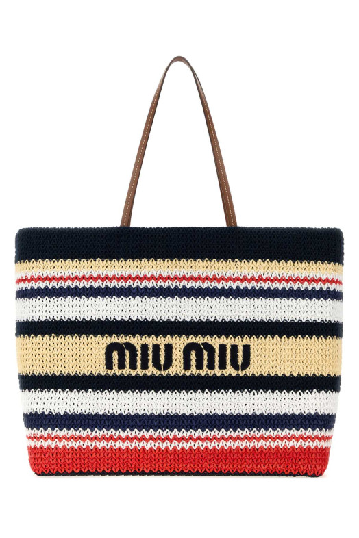 Embroidered rafia and cotton shopping bag MIU MIU (5BG2282DO3)