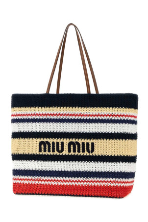 Embroidered rafia and cotton shopping bag MIU MIU (5BG2282DO3)