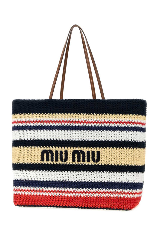 Embroidered rafia and cotton shopping bag MIU MIU (5BG2282DO3)