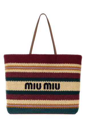 Embroidered rafia and cotton shopping bag MIU MIU (5BG2282DO3)