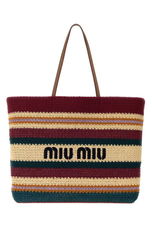 Embroidered rafia and cotton shopping bag MIU MIU (5BG2282DO3)