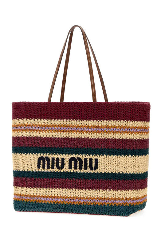 Embroidered rafia and cotton shopping bag MIU MIU (5BG2282DO3)