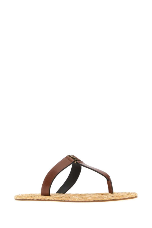 Кожаные тапочки-босоножки Babylone коричневого цвета SAINT LAURENT (869729DWEDD)