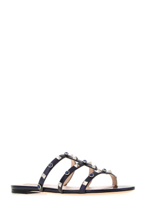 Шкіряні тапочки Rockstud темно-синього кольору VALENTINO GARAVANI (8W0S0C49ELQ)