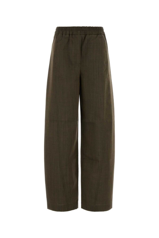 Брюки с широкими брючинами из шерсти цвета «грязь» GANNI (A1080152)