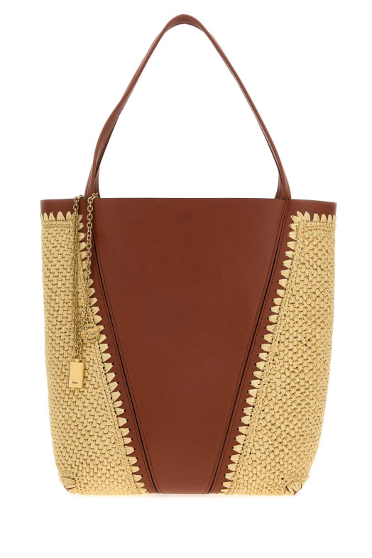 Двухцветная сумка для покупок Chloé Spin из рафии и кожи (CHLOE, CH26US811R60) CHLOÉ