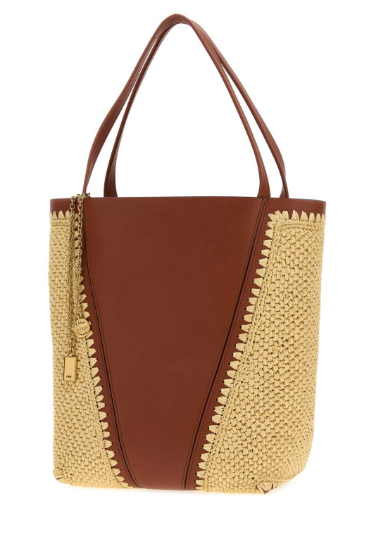 Двухцветная сумка для покупок Chloé Spin из рафии и кожи (CHLOE, CH26US811R60) CHLOÉ