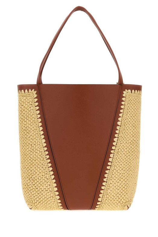 Двухцветная сумка для покупок Chloé Spin из рафии и кожи (CHLOE, CH26US811R60) CHLOÉ