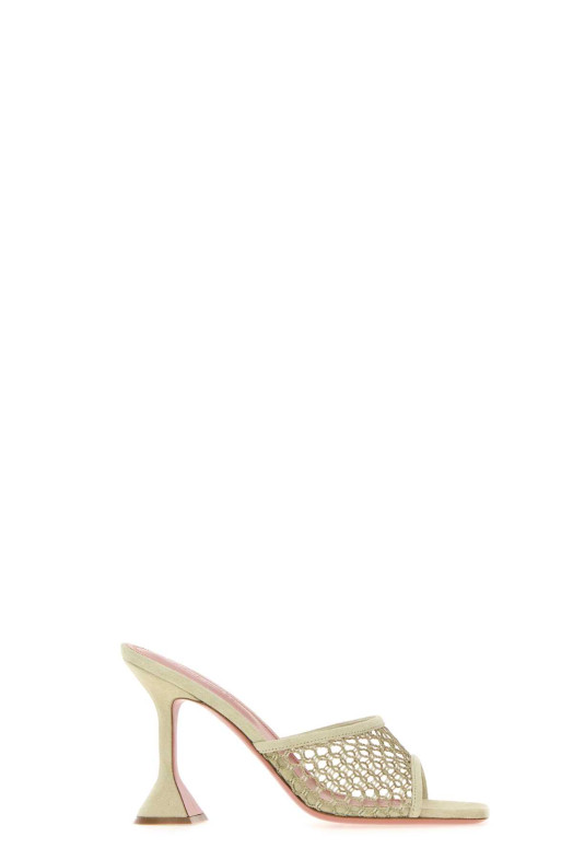 Sage green suede and mesh Lupita Net mules Brown AMINA MUADDI (LUPITANETSLIPPER95)