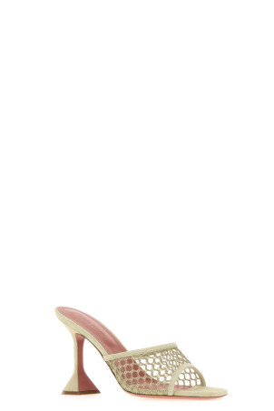 Sage green suede and mesh Lupita Net mules Brown AMINA MUADDI (LUPITANETSLIPPER95)