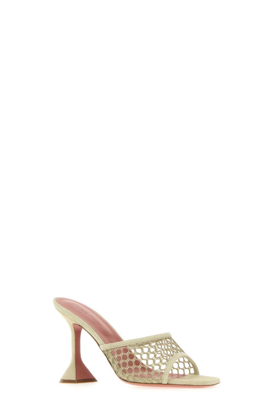 Sage green suede and mesh Lupita Net mules Brown AMINA MUADDI (LUPITANETSLIPPER95)