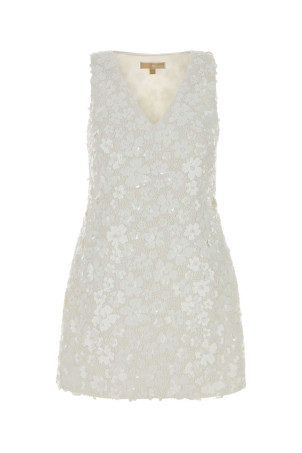 Мини-платье из эластичного полиэстера с декоративными элементами, белого цвета, MICHAEL BY MICHAEL KORS (MS6834YHHS)
