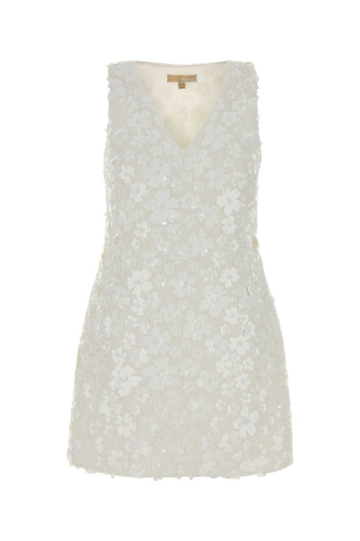 Мини-платье из эластичного полиэстера с декоративными элементами, белого цвета, MICHAEL BY MICHAEL KORS (MS6834YHHS)