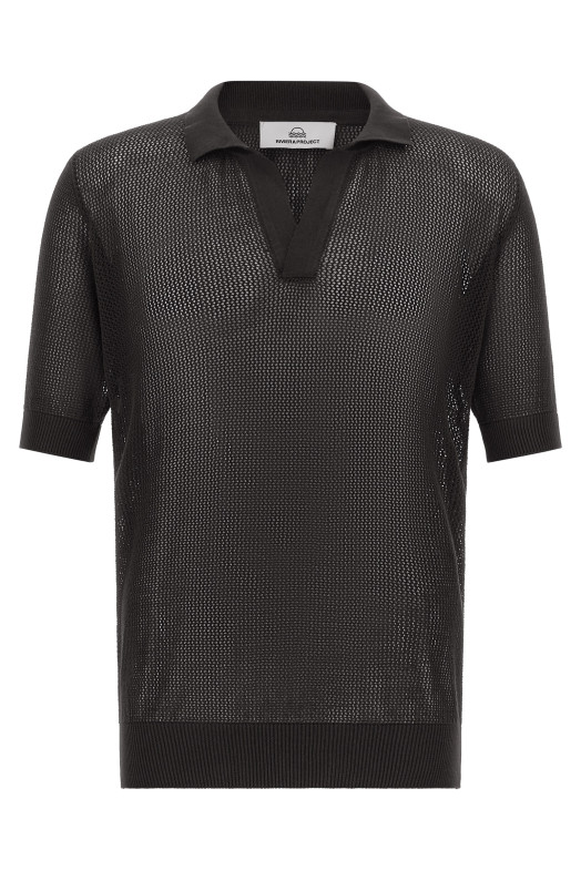 Ажурная хлопковая рубашка-поло коричневого цвета PR74000RA24