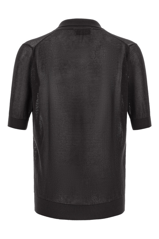 Ажурная хлопковая рубашка-поло коричневого цвета PR74000RA24