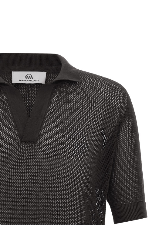 Ажурная хлопковая рубашка-поло коричневого цвета PR74000RA24