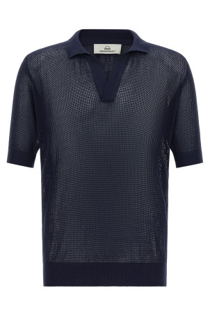 Ажурна бавовняна сорочка-поло, синя PR74000RA23