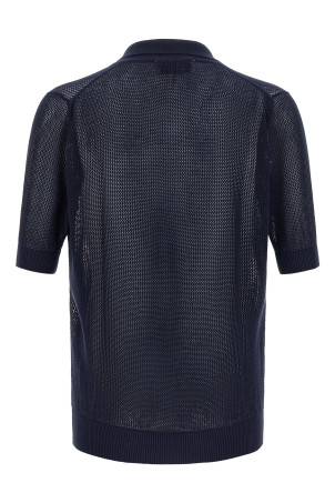 Ажурна бавовняна сорочка-поло, синя PR74000RA23