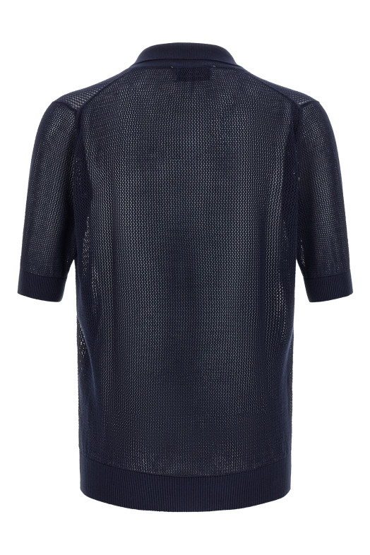 Ажурная хлопковая рубашка-поло, синего цвета PR74000RA23