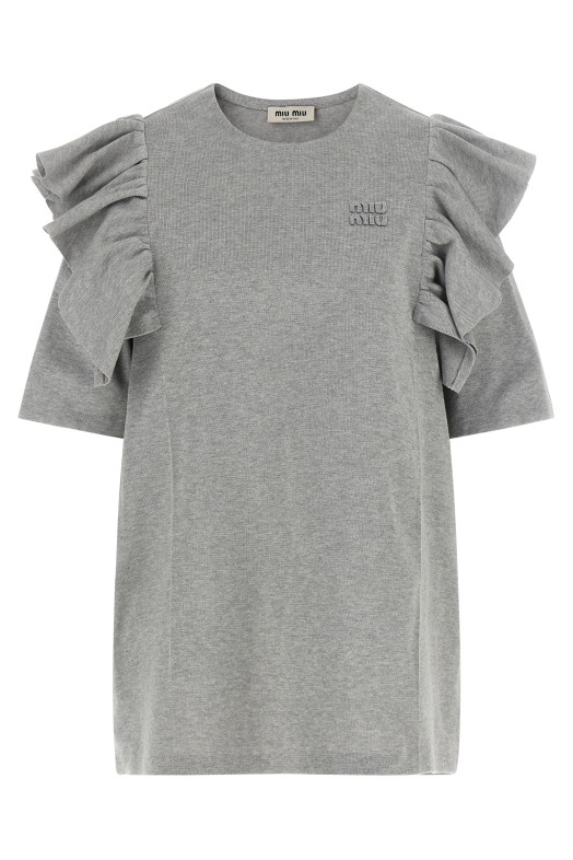 Платье с оборками, серого цвета MIU MIU MMA932SOOO19PMF0K44