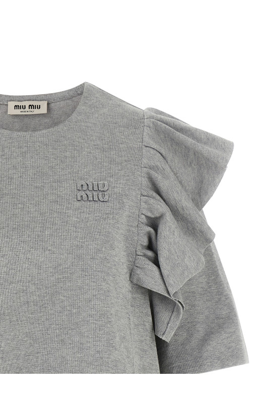 Платье с оборками, серого цвета MIU MIU MMA932SOOO19PMF0K44