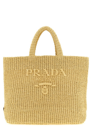 В'язана гачком сумка для покупок з рафії, бежева PRADA 1BG392VOUL2C2TF05IA