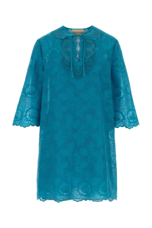 Платье VALENTINO GARAVANI с вышивкой «английская вышивка» бирюзового цвета (8B3VAJJ5A4G)