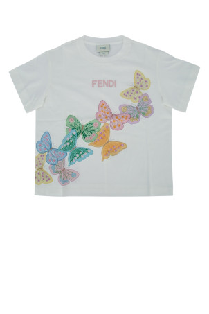 Футболка из трикотажа белого цвета FENDI KIDS (JFI4097AJ)