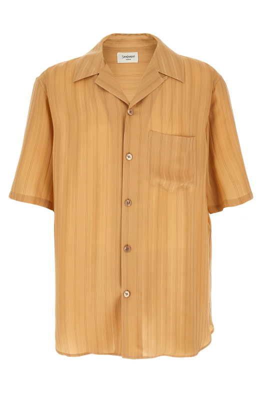 Шерстяная рубашка в полоску, бежевого цвета SAINT LAURENT 860621Y7J399096