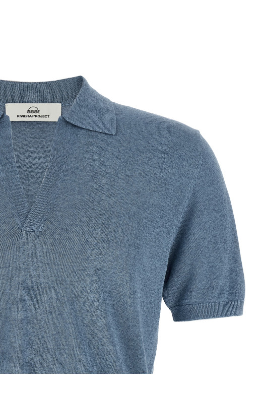 Open collar polo shirt BLUE