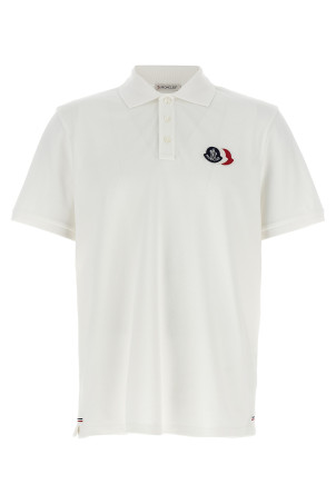Поло с нашивкой с трехцветным логотипом, белого цвета MONCLER L10918A0003089A16034