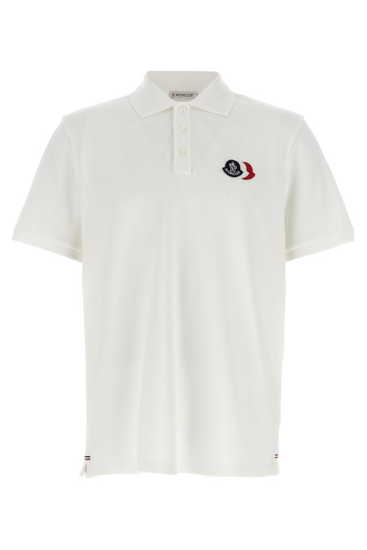 Поло с нашивкой с трехцветным логотипом, белого цвета MONCLER L10918A0003089A16034