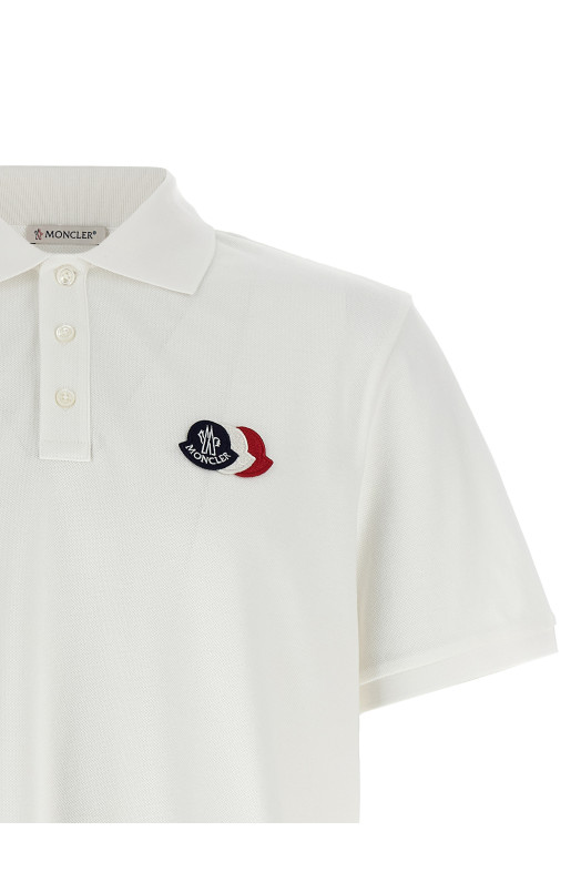 Поло с нашивкой с трехцветным логотипом, белого цвета MONCLER L10918A0003089A16034
