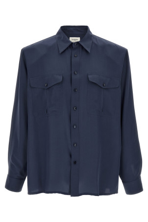 Сорочка з віскози та шовку, синя SAINT LAURENT 854249Y2N494812