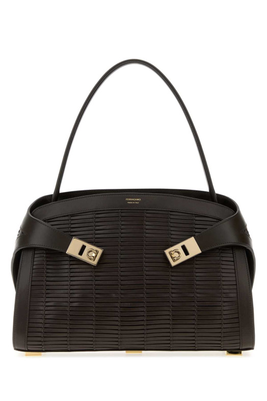 Коричневая кожаная сумочка Hug от SALVATORE FERRAGAMO (21A674792878)