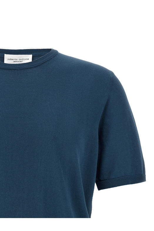 Хлопковый свитер синего цвета ROBERTO COLLINA 261MYA1002114